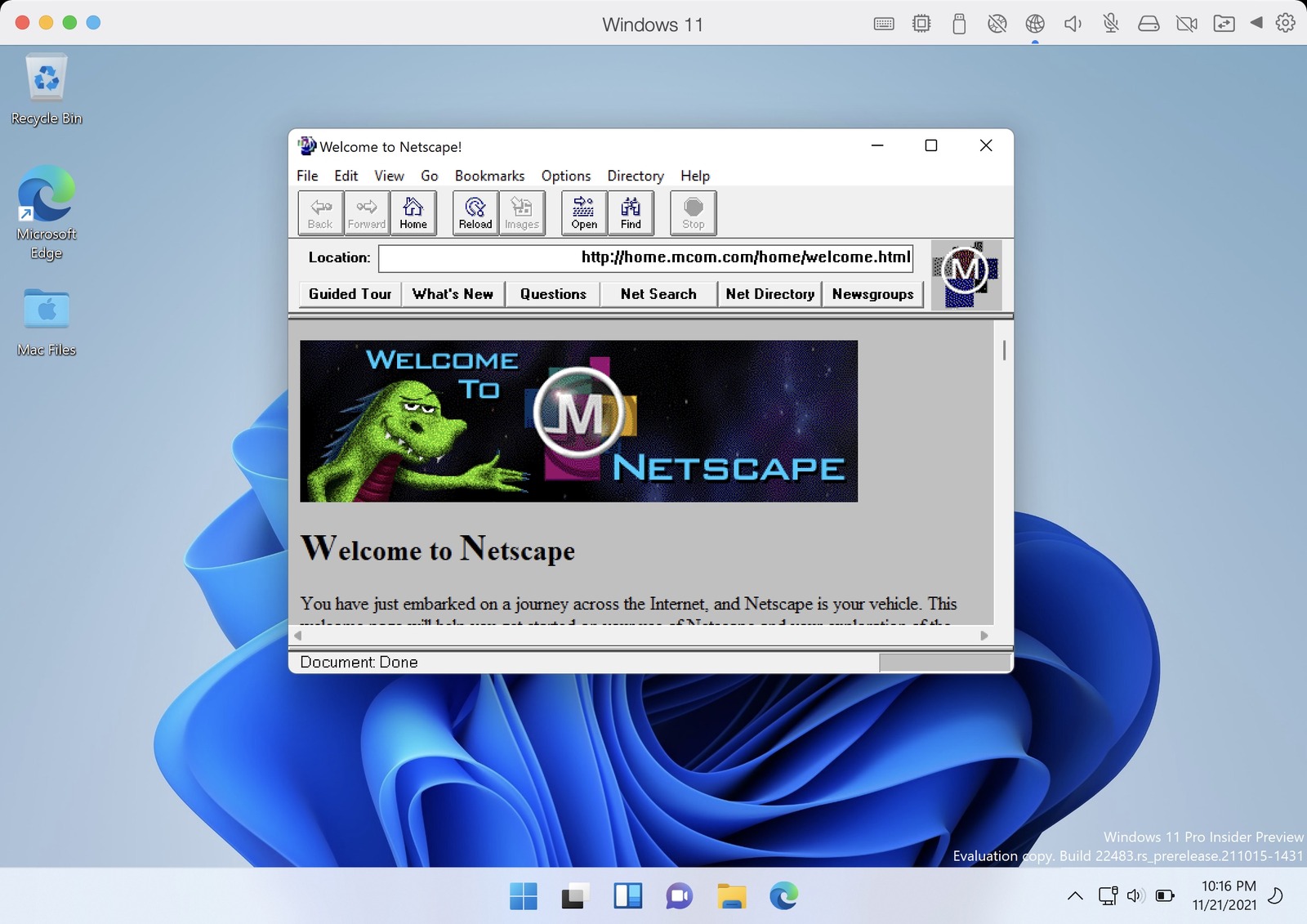 Netscape 1.0 in Windows 11